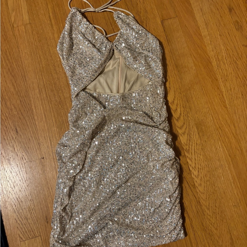 Sequin Halter Dress in Silver